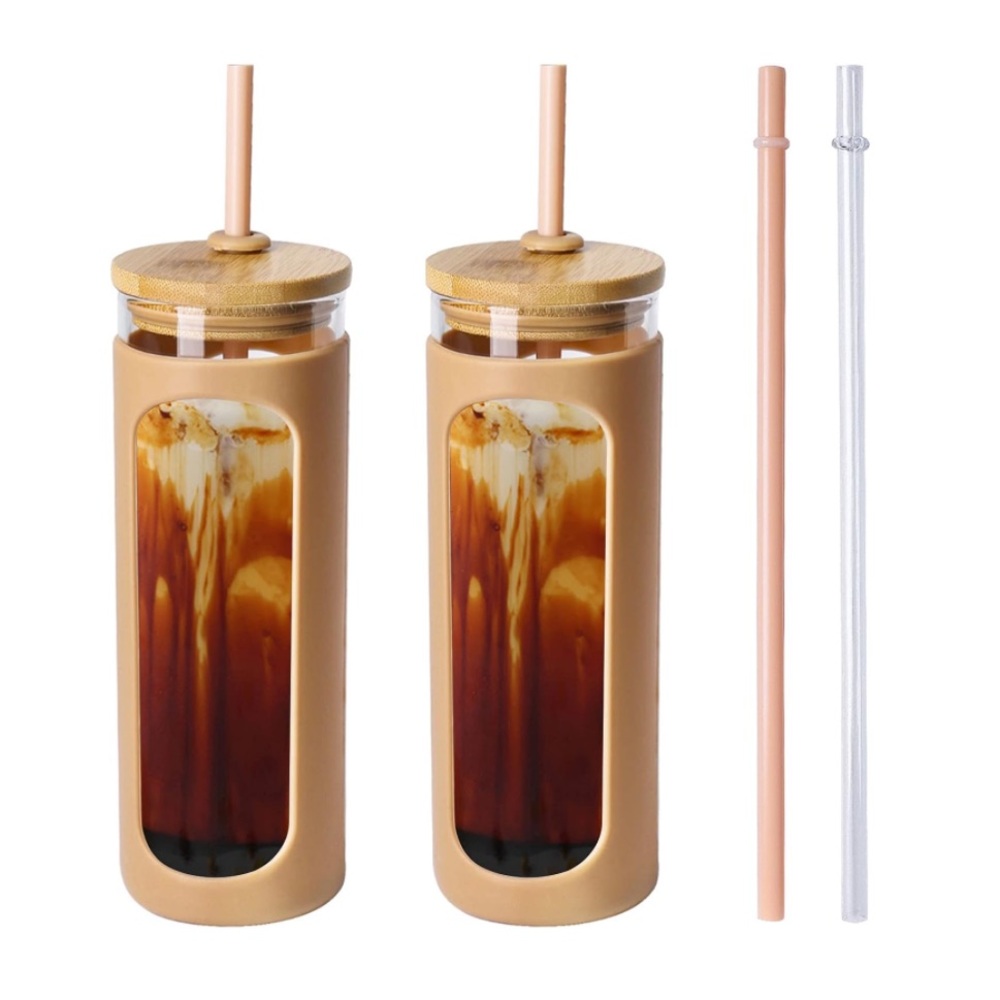 NEW Kodrine 24 oz Glass Water Bottle with Straw and Lid, Wide Mouth 2pack